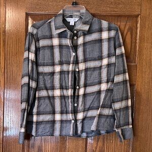 Old Navy Gray and Tan Plaid Button Down Shirt